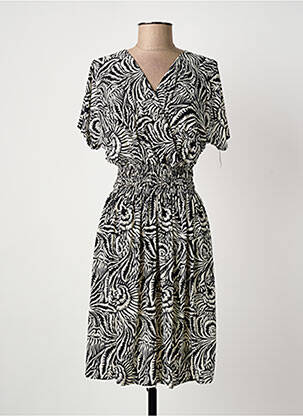 Robe mi-longue imprimé fantaisie manches courtes noir ELENA Z femme