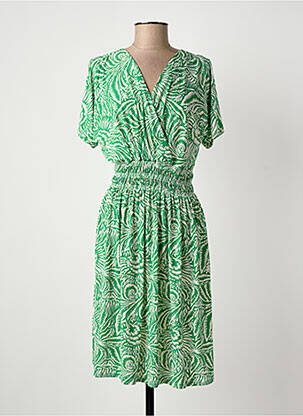 Robe mi-longue imprimé fantaisie manches courtes vert ELENA Z femme