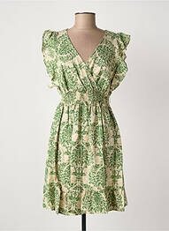 Robe mi-longue imprimé fantaisie manches courtes vert ELENA femme