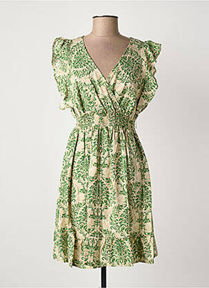 Robe mi-longue imprimé fantaisie manches courtes vert ELENA femme