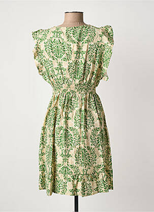 Robe mi-longue imprimé fantaisie manches courtes vert ELENA femme