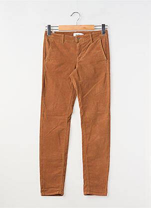 Pantalon chino fermeture zippée sous rabat boutonné taille normale marron HAPPY femme
