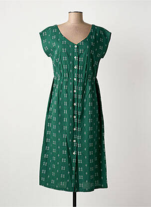 Robe mi-longue manches courtes manches courtes vert NICE THINGS femme