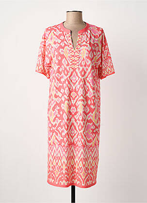 Robe mi-longue imprimé fantaisie manches courtes orange OUI femme