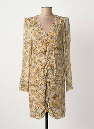 Robe mi-longue imprimé fantaisie manches courtes jaune SECOND FEMALE femme