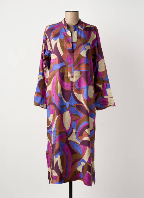 Robe mi-longue imprimé fantaisie manches longues violet HARTFORD femme