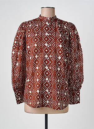 Chemisier tissage crêpe manches longues marron HARTFORD femme