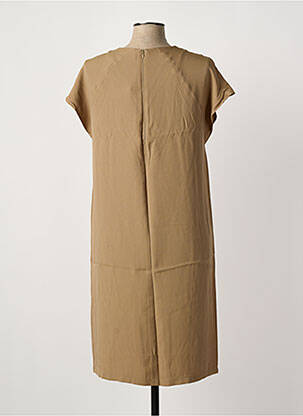 Robe mi-longue tissage crêpe manches courtes marron OUI femme