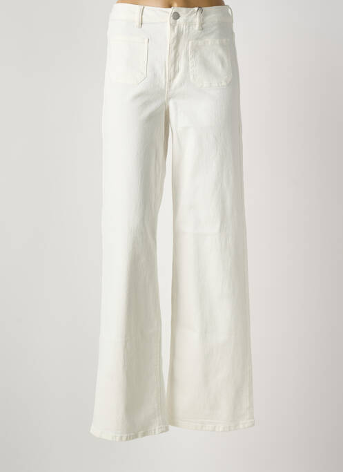 Pantalon droit fermeture zippée sous rabat boutonné taille normale blanc KAFFE femme