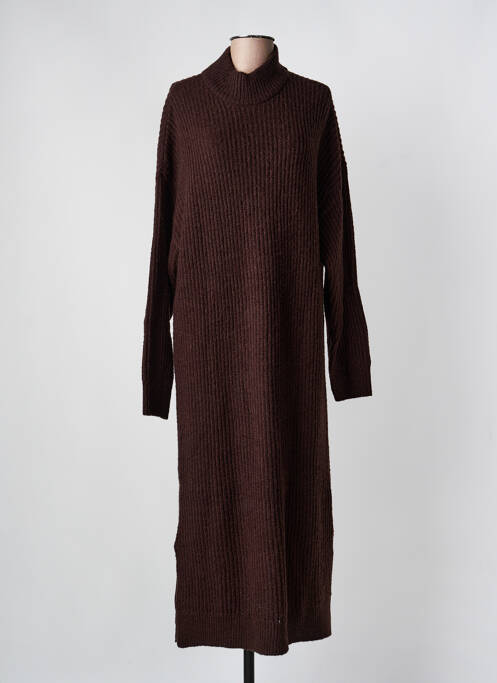 Robe pull col col montant manches longues marron MINIMUM femme