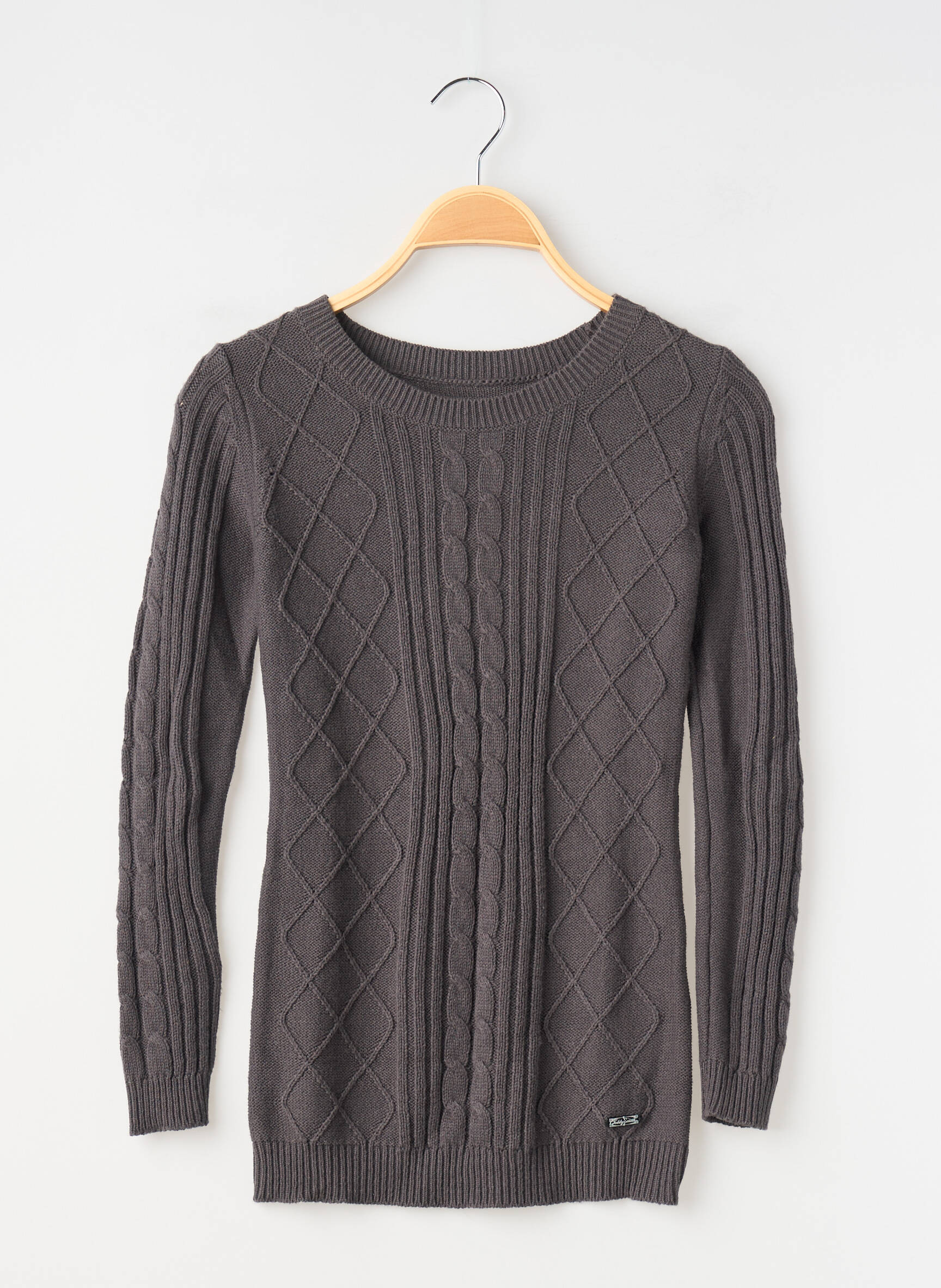 Pull finition bords-côtes manches longues gris TEDDY SMITH fille