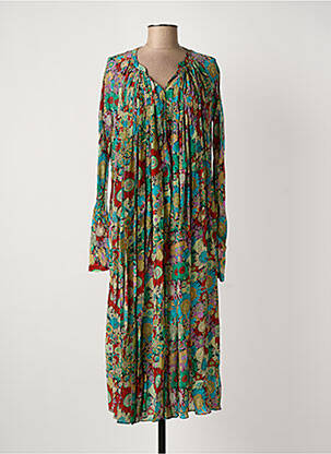 Robe mi-longue coupe fluide manches longues vert LAURENCE BRAS femme
