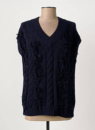 Pull col v sans manche bleu ROSEANNA femme