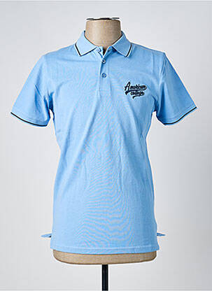 Polo coupe droite manches courtes bleu AMERICAN COLLEGE homme