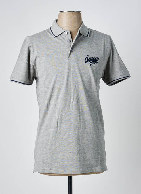 Polo stretch manches courtes gris AMERICAN COLLEGE homme
