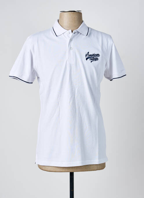 Polo stretch manches courtes blanc AMERICAN COLLEGE homme