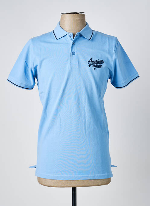 Polo stretch manches courtes bleu AMERICAN COLLEGE homme