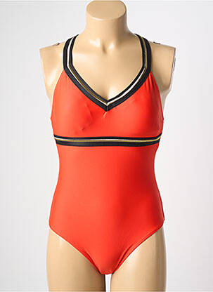 Maillot de bain 1 pièce effet matière satinée haut soutien-gorge avec mousse de rembourrage amovible orange HIBIKINI femme