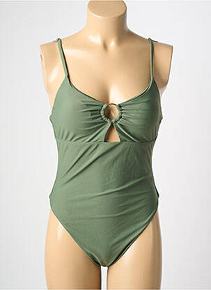 Maillot de bain 1 pièce effet matière satinée haut soutien-gorge avec mousse de rembourrage amovible vert HIBIKINI femme