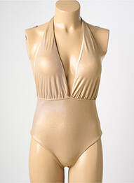 Maillot de bain 1 pièce effet matière satinée haut soutien-gorge avec mousse de rembourrage amovible or L. BEACH femme