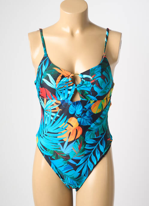 Maillot de bain 1 pièce effet matière satinée haut soutien-gorge avec mousse de rembourrage amovible bleu HIBIKINI femme
