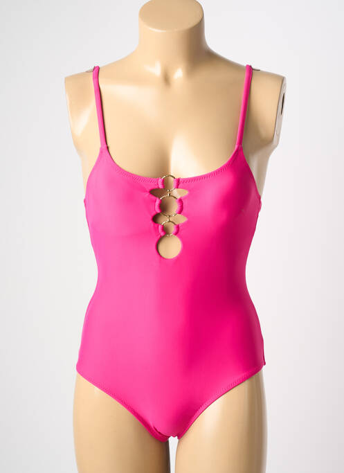 Maillot de bain 1 pièce effet matière satinée haut soutien-gorge avec mousse de rembourrage amovible rose VIDOYA femme