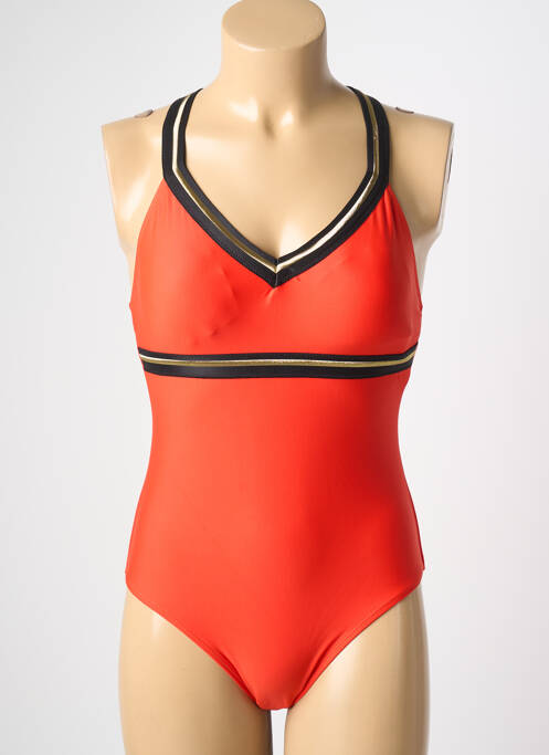 Maillot de bain 1 pièce effet matière satinée haut soutien-gorge avec mousse de rembourrage amovible orange HIBIKINI femme