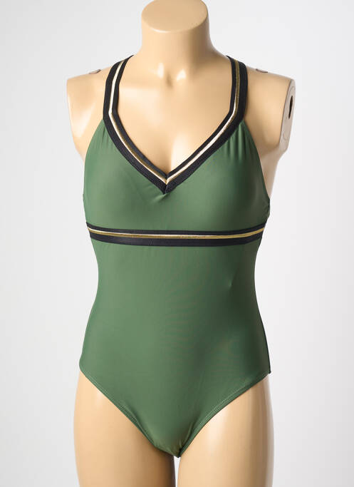 Maillot de bain 1 pièce effet matière satinée haut soutien-gorge avec mousse de rembourrage amovible vert HIBIKINI femme
