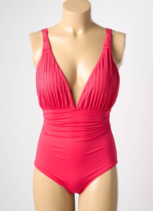 Maillot de bain 1 pièce effet matière satinée haut soutien-gorge avec mousse de rembourrage amovible rouge VIDOYA femme