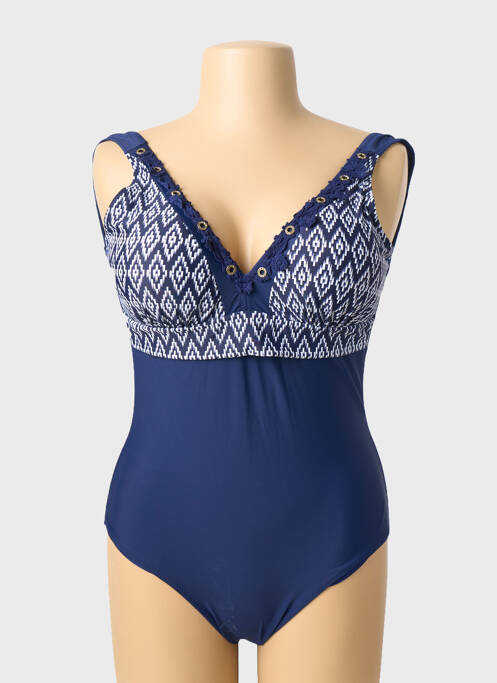 Maillot de bain 1 pièce imprimé fantaisie haut soutien-gorge avec mousse de rembourrage amovible bleu KATIA femme