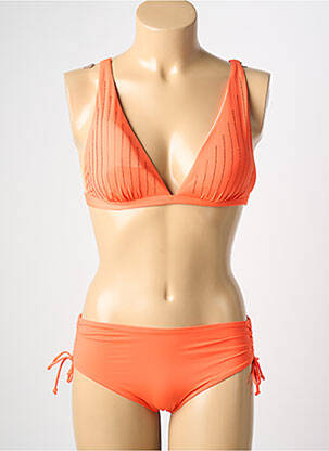 Maillot de bain 2 pièces stretch haut triangles orange VIDOYA femme