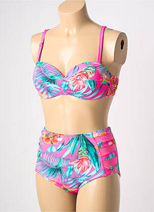 Maillot de bain 2 pièces stretch haut soutien-gorge balconnet rose JET femme
