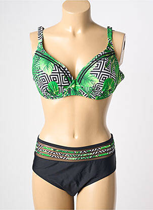 Maillot de bain 2 pièces stretch haut soutien-gorge moulé vert POWER FLOWER femme