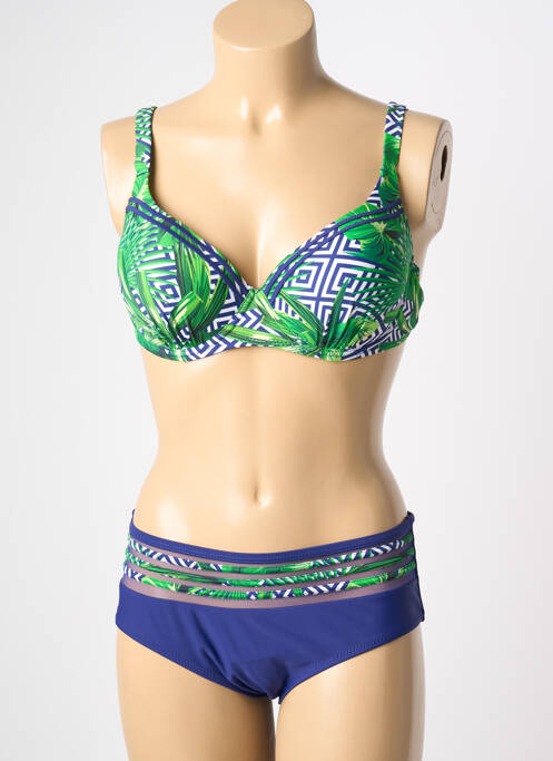 Maillot de bain 2 pièces stretch haut soutien-gorge moulé vert POWER FLOWER femme