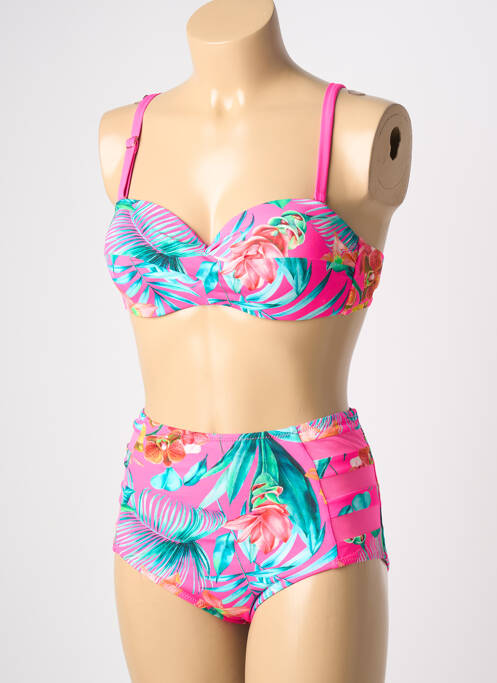 Maillot de bain 2 pièces stretch haut soutien-gorge balconnet rose JET femme