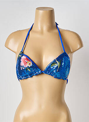 Haut de maillot de bain fermeture liens à nouer haut soutien-gorge avec mousse de rembourrage amovible bleu POWER FLOWER femme