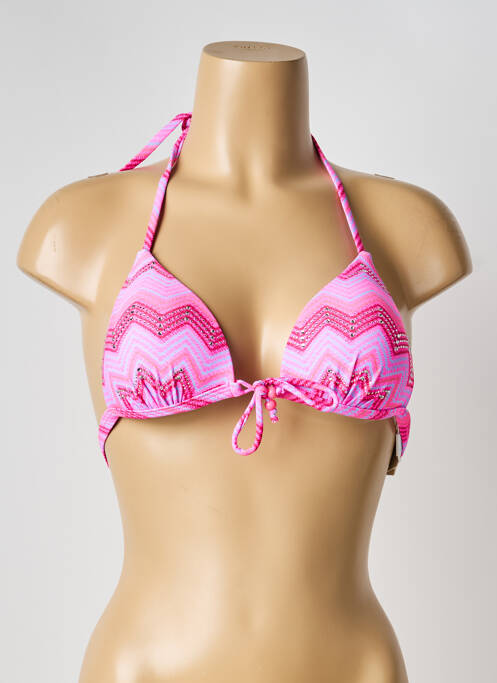 Haut de maillot de bain fermeture liens à nouer haut soutien-gorge push-up rose VIDOYA femme