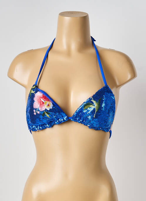 Haut de maillot de bain stretch haut soutien-gorge avec mousse de rembourrage amovible bleu POWER FLOWER femme