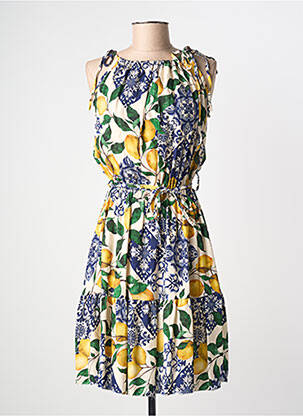 Robe mi-longue imprimé fantaisie fines bretelles bleu ESTEE BROWN femme