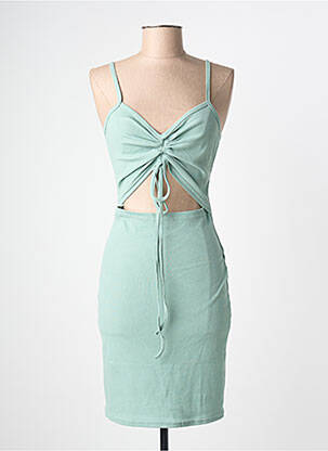 Robe mi-longue col v fines bretelles vert E.D femme