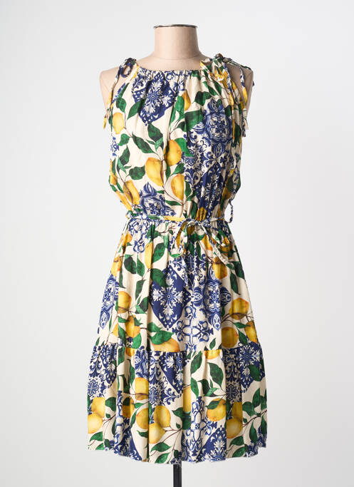 Robe mi-longue imprimé fantaisie fines bretelles bleu ESTEE BROWN femme