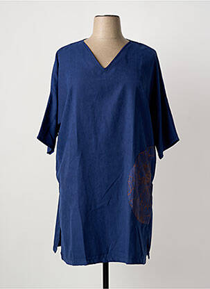 Robe mi-longue manches longues manches longues bleu POISSONS BLANCS femme
