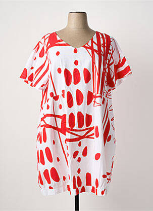 Robe mi-longue imprimé fantaisie manches courtes rouge K femme