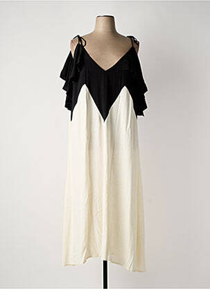 Robe longue tissage popeline manches courtes beige MAT FASHION femme