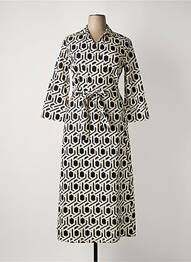 Robe longue imprimé fantaisie manches 3/4 blanc WHITE LABEL femme