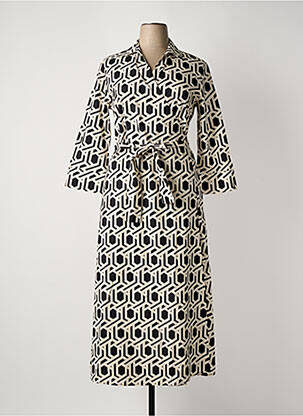 Robe longue imprimé fantaisie manches 3/4 blanc WHITE LABEL femme