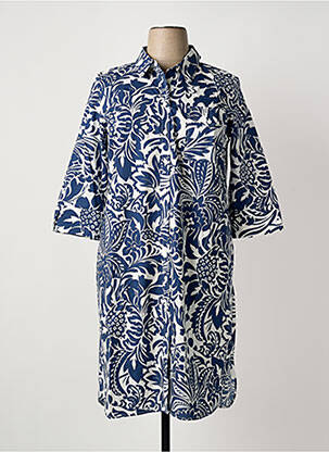 Robe mi-longue imprimé fantaisie manches courtes bleu WHITE LABEL femme