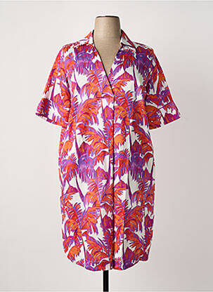Robe mi-longue imprimé fantaisie manches courtes violet WHITE LABEL femme