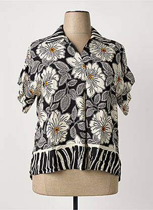Blouse imprimé fleurs manches courtes noir COULEURS DU TEMPS femme