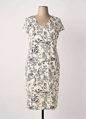 Robe mi-longue imprimé fleurs manches courtes beige ALEXANDER & JACOB femme